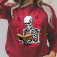 Skeleton Reading Book Lover Floral Flowers Bookish Bookworm Raglan Sleeve Sweatshirt Heather Dust