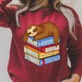 Sloth Napping On Book Stack Raglan Sleeve Sweatshirt Heather Dust