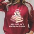 Smells Like She's Reading Smut Again Smutty Books And Coffee Premium Tri-Blend Raglan Sleeve Sweatshirt Heather Dust