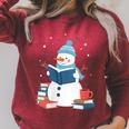 Snowman Reading Book Lover Librarian Reading Raglan Sleeve Sweatshirt Heather Dust