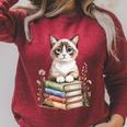 Snowshoe Cat Bookworm Flowers Book Reading Books Raglan Sleeve Sweatshirt Heather Dust