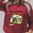 Sorry I'm Reading Calico Cat Book Lover Raglan Sleeve Sweatshirt Heather Dust