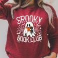 Spooky Book Club Cute Ghost Reading Book Halloween Costume Raglan Sleeve Sweatshirt Heather Dust