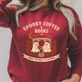 Spooky Coffee & Books Ghost Autumn Reading Raglan Sleeve Sweatshirt Heather Dust