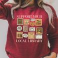 Stamp Support Your Local Library Book Reader Lover Bookworm Raglan Sleeve Sweatshirt Heather Dust