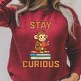 Stay Curious Monkey Reading Kids Book Lover Jungle Animal Raglan Sleeve Sweatshirt Heather Dust