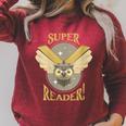 Super Reader Owl Bookmarks Reading Librarian Nocturnal Book Raglan Sleeve Sweatshirt Heather Dust