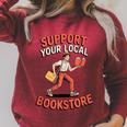 Support Your Local Bookstore Retro Book Lover Raglan Sleeve Sweatshirt Heather Dust