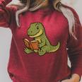 T-Rex Dinosaur Reading Book Nerd Raglan Sleeve Sweatshirt Heather Dust