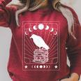 Tarot Card Raven Crow On Books Dark Academia Aesthetic Raglan Sleeve Sweatshirt Heather Dust