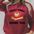 Tea Great Minds Drink Tea Apple Teacups Books Raglan Sleeve Sweatshirt Heather Dust