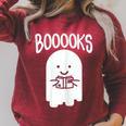 Teacher Librarian Halloween Cute Ghost Books Library Women Raglan Sleeve Sweatshirt Heather Dust