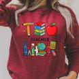 Teacher School Supplies Apple Books Pencil Globe Crayon Raglan Sleeve Sweatshirt Heather Dust Teacher School Supplies Apple Books Pencil Globe Crayon Raglan Sleeve Sweatshirt Heather Dust