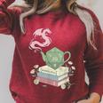 Teapot Dragon Books RPG Cozy Gamer Fantasy Tea Lover Raglan Sleeve Sweatshirt Heather Dust