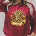 Triceratops Dinosaur Reading Book Flowers Floral Raglan Sleeve Sweatshirt Heather Dust