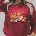 Turkey Reading Books Fall Thanksgiving Teacher Book Lovers Raglan Sleeve Sweatshirt Heather Dust