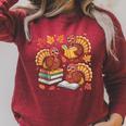 Turkey Reading Books Fall Thanksgiving Teacher Librarian Raglan Sleeve Sweatshirt Heather Dust