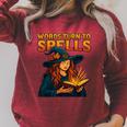 Words Turn To Spells Witchy Magic Book Aesthetic Raglan Sleeve Sweatshirt Heather Dust