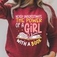 Never Underestimate Bookworm Girl Book Reader Reading Raglan Sleeve Sweatshirt Heather Dust