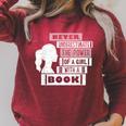 Never Underestimate Power Of Girl With Book Feminist Cute Raglan Sleeve Sweatshirt Heather Dust