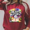 Unearth A Story Reading Book Summer Book Lover Raglan Sleeve Sweatshirt Heather Dust