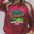 Unearth a Story Summer Reading 2026 Dinosaur T-Rex Book Raglan Sleeve Sweatshirt Heather Dust