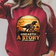 Unearth Story Summer Reading 2026 Dinosaurs Library Reading Raglan Sleeve Sweatshirt Heather Dust