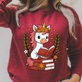 Unicorn Reading Book Graphic Unicorn With Book Floral Raglan Sleeve Sweatshirt Heather Dust