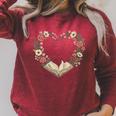 Vintage Book Lover Valentine Heart Raglan Sleeve Sweatshirt Heather Dust