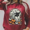 Vintage Ghost Reading Book Pumpkins Goth Halloween Teachers Raglan Sleeve Sweatshirt Heather Dust