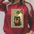 Vintage Japanese Cat Book Lovers UFO Alien Abduction Cat Dad Raglan Sleeve Sweatshirt Heather Dust