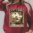 Vintage Just A Girl Who Loves Books Women Book Worm Reading Performance Raglan Sleeve Sweatshirt Heather Dust