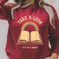 Vintage Rainbow Take a Look It's In a Book Retro Reading Art Raglan Sleeve Sweatshirt Heather Dust