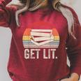 Vintage Retro Get Lit With Books Book Reading Lover Raglan Sleeve Sweatshirt Heather Dust