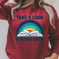 Vintage Retro Style Rainbow Take a Look It's In a Book Read Raglan Sleeve Sweatshirt Heather Dust