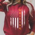 Vintage USA American Flag Writing Book Write Writer Women Kids Men Raglan Sleeve Sweatshirt Heather Dust