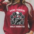 Weird Teachers Build Character Skeleton Reading Book Raglan Sleeve Sweatshirt Heather Dust