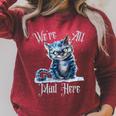 We'Re All Mad Here Cheshire Cat Alice Wonderland Book Kids Raglan Sleeve Sweatshirt Heather Dust