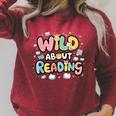 Wild About Reading Animal Bookworm Library Book Lover Reader Raglan Sleeve Sweatshirt Heather Dust