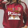 Wild About Reading Animals And Book Lovers Teacher Kids Raglan Sleeve Sweatshirt Heather Dust