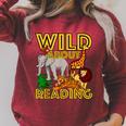 Wild About Reading Back To School Teacher Books Read Raglan Sleeve Sweatshirt Heather Dust