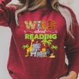 Wild About Reading Books Reader Librarian Wild Animals Lover Raglan Sleeve Sweatshirt Heather Dust