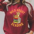 Wild About Reading Cute Leopard Teacher Kids Book Lover Raglan Sleeve Sweatshirt Heather Dust