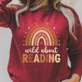 Wild About Reading Cute Rainbow Book Lover Teacher Raglan Sleeve Sweatshirt Heather Dust