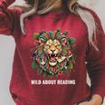 Wild About Reading Lion Head Books Lover Teacher Librarian Raglan Sleeve Sweatshirt Heather Dust