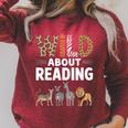 Wild About Reading Retro Animal Book Lover Librarian Teacher Raglan Sleeve Sweatshirt Heather Dust