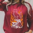 Witchy Creepy Goth Cat Skull Flames Occult Magic Books Raglan Sleeve Sweatshirt Heather Dust
