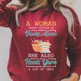 Woman Survives On Books And Yarn Crocheter Crocheting Raglan Sleeve Sweatshirt Heather Dust
