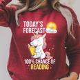 Women's 100 Chance Of Reading Book Lover Unicorn Raglan Sleeve Sweatshirt Heather Dust