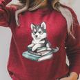 Women's Adorable Watercolor Husky Puppy Dog Reading Books Raglan Sleeve Sweatshirt Heather Dust Women's Adorable Watercolor Husky Puppy Dog Reading Books Raglan Sleeve Sweatshirt Heather Dust